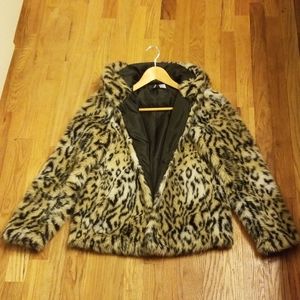 H&M WINTER FAUX LEOPARD HOODIE JACKET